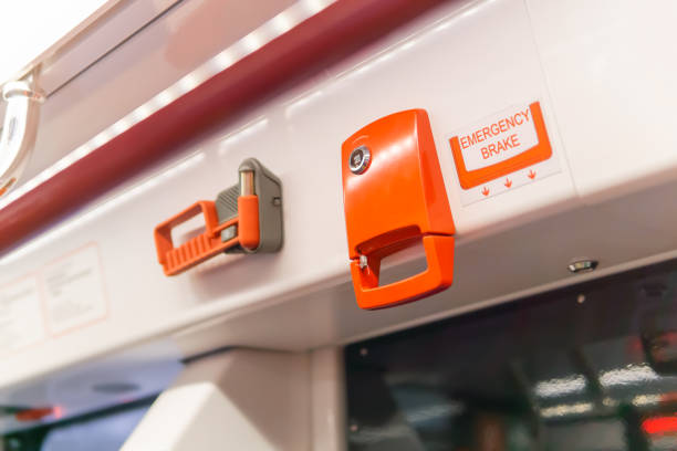 A red emergency stop button