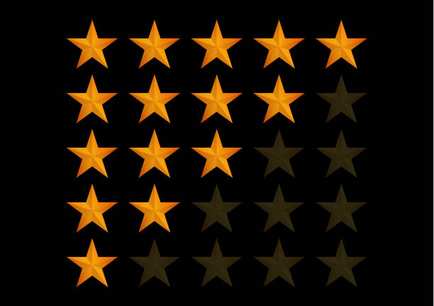 istock Golden stars rating template isolated on black background. 1197665105