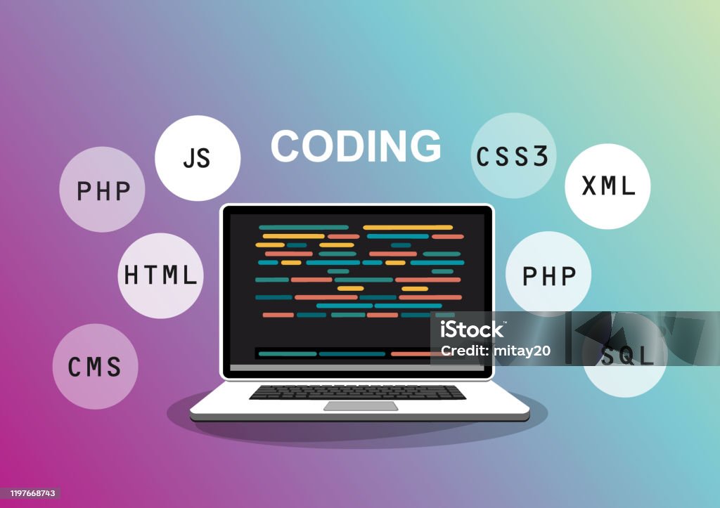 Programming Web Development Concept Code On The Screen Laptop Vector ...
