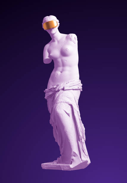 istock 3D Model Aphrodite With Golden VR Glasses On Purple Background 1197668764