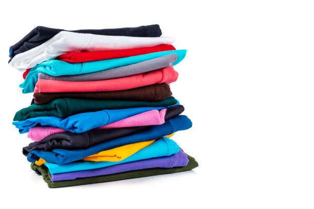 istock Stack of Colorful cotton T-shirt isolated on white background. 1197674335