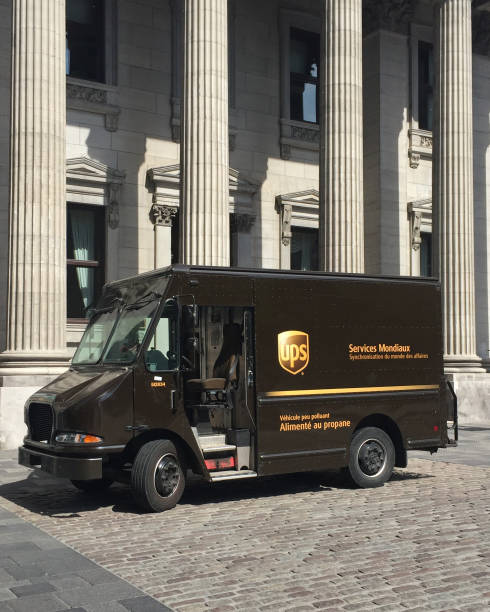 UPS truck in Quebec stock photo