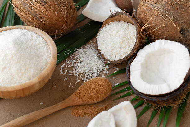 istock image of ripe coconuts and flakes 1197683404