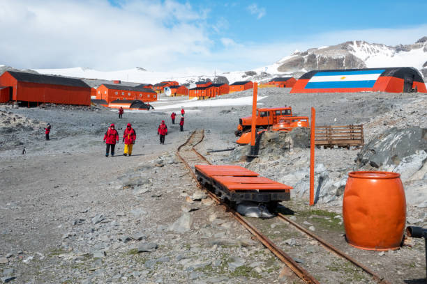 Scientific station on Antarctica stock photo