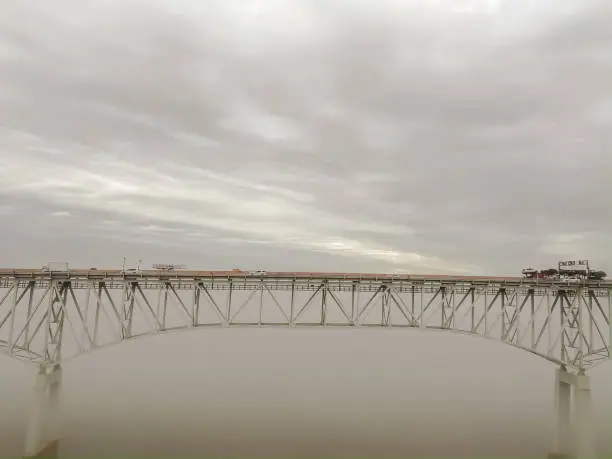 Photo of Side View of Section of Chesapeake Bay Suspension Bridge in Heavy Fog