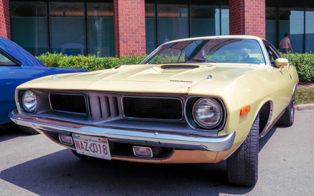 Moncton, New Brunswick, Canada - July 10, 2015  : 1974 Plymouth Cuda parked in downtown Moncton during 2015 Atlantic Nationals Automotive Extravaganza.