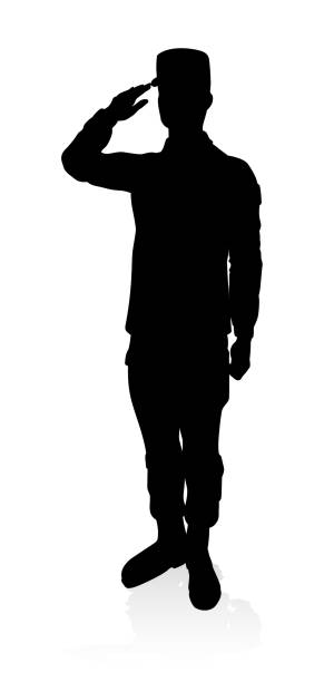 ilustrações de stock, clip art, desenhos animados e ícones de silhouette soldier - white background clip art american culture black