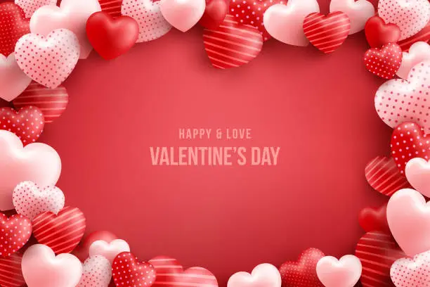 Vector illustration of Valentine's Day background with many sweet hearts and on red background.Promotion and shopping template or background for Love and Valentine's day concept.Vector illustration eps 10