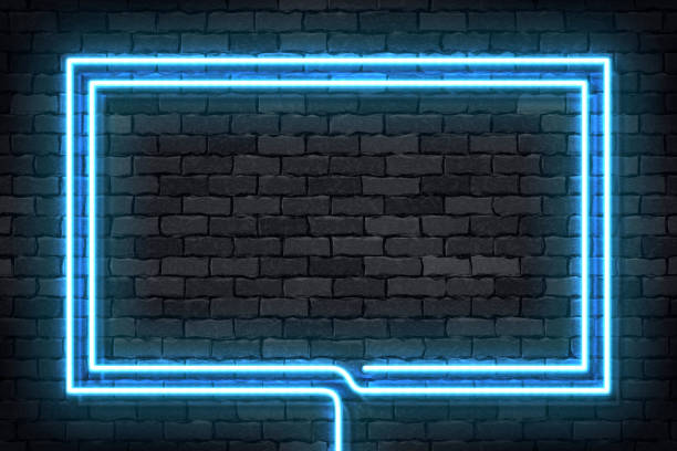 壁の背景にテンプレートとレイアウトのための青い長方形フレームのベクトル現実的な孤立したネオンサイン。 - isolated on red red lamp fuel and power generation点のイラスト素材／クリップアート素材／マンガ素材／アイコン素材