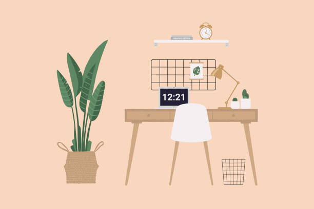 stockillustraties, clipart, cartoons en iconen met home office illustratie - office at home