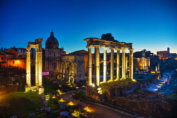 istock Roman forum ruins at the night time 1197689418