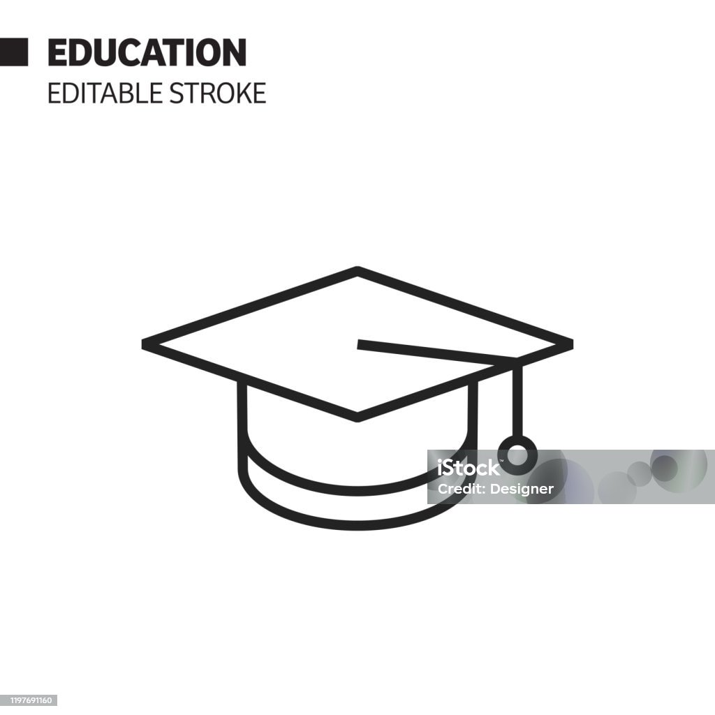 Education and Graduation Line Icon, Outline Vector Symbol Illustration. Pixel Perfect, Editable Stroke. Mortarboard stock vector