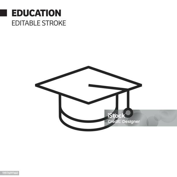 Education And Graduation Line Icon Outline Vector Symbol Illustration Pixel Perfect Editable Stroke Stock Illustration - Download Image Now