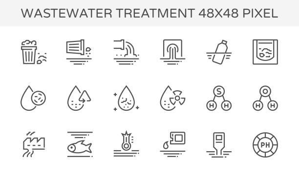 wastewater icon set Wastewater and water treatment vector icon set, 48x48 pixel perfect  and editable stroke. sidewalk icon stock illustrations