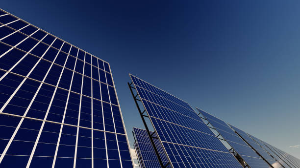 istock Low Angle View of Solar Panels Under Blue Sky 1197695990