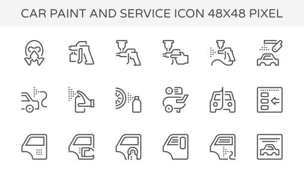 car paint icon Car paint and repair service vector icon set design, 48X48 pixel perfect and editable stroke. paint icons stock illustrations