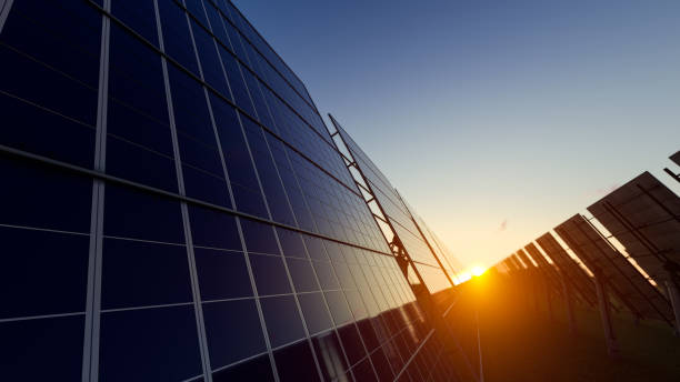 istock Sun Fading Between the Rows of Solar Panels 1197699486