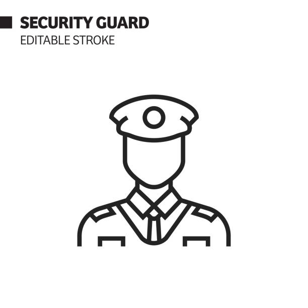 Security Guard Avatar Line Icon, Outline Vector Symbol Illustration. Pixel Perfect, Editable Stroke. Security Guard Avatar Line Icon, Outline Vector Symbol Illustration. Pixel Perfect, Editable Stroke. doorman stock illustrations