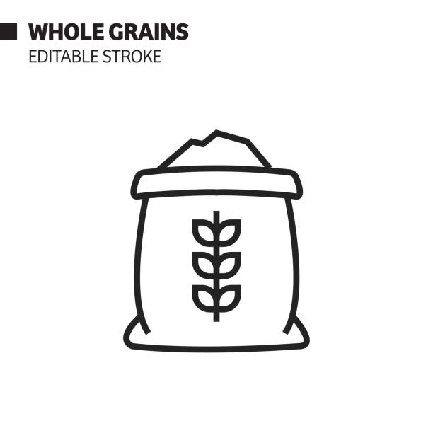 Whole Grains Line Icon, Outline Vector Symbol Illustration. Pixel Perfect, Editable Stroke. Whole Grains Line Icon, Outline Vector Symbol Illustration. Pixel Perfect, Editable Stroke. wholegrain flour stock illustrations
