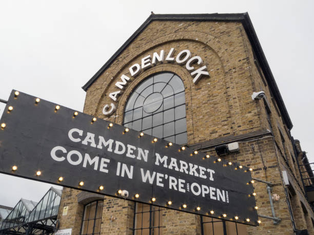 Camden Market Sign at Camden Lock - London London, UK: November 20, 2017: Camden Town Market is one of the most popular places in London among locals and tourists. camden market stock pictures, royalty-free photos & images