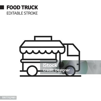 istock Food Truck Line Icon, Outline Vector Symbol Illustration. Pixel Perfect, Editable Stroke. 1197702981