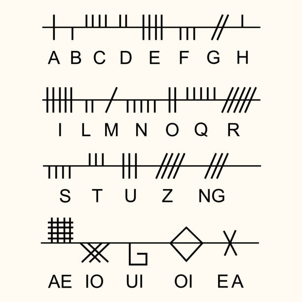 satz von alten heiligen keltischen ogham alphabet. alte okkulte symbole, auf weiß. vektor-illustration. - message holder stock-grafiken, -clipart, -cartoons und -symbole