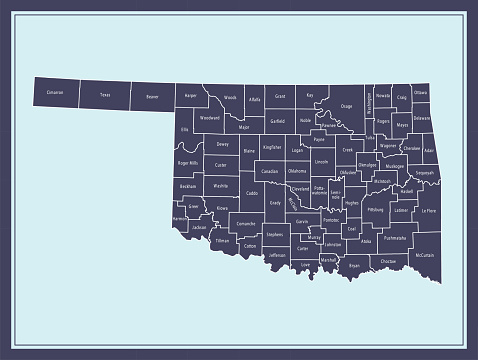 Downloadable county map of Oklahoma state of United States of America. The map is accurately prepared by a map expert.