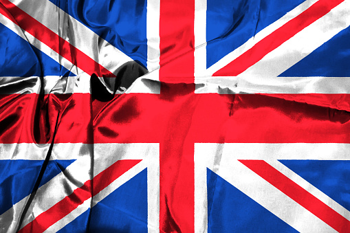 UK flag on fabric cloth background