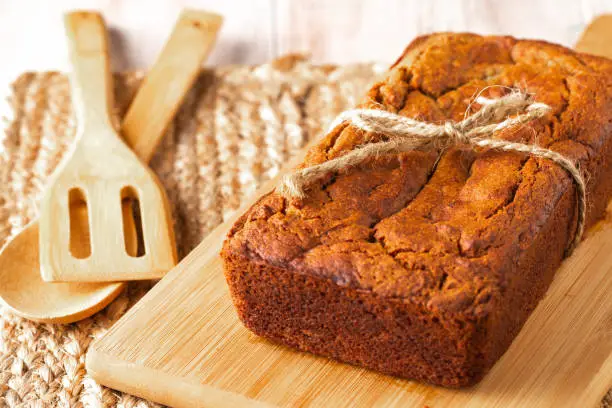 A loaf of gluten free banana bread made with almond flour
