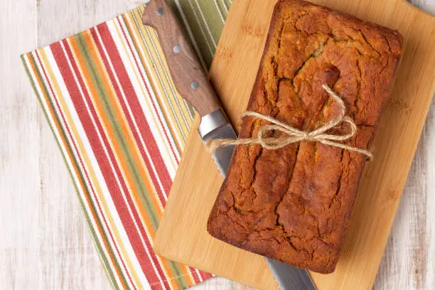 Rustic loaf of banana bread baked gluten free with almond flour