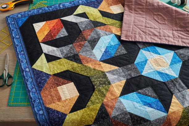 istock Small quilt, cutting mat and accessories for sewing and quilting 1197730078