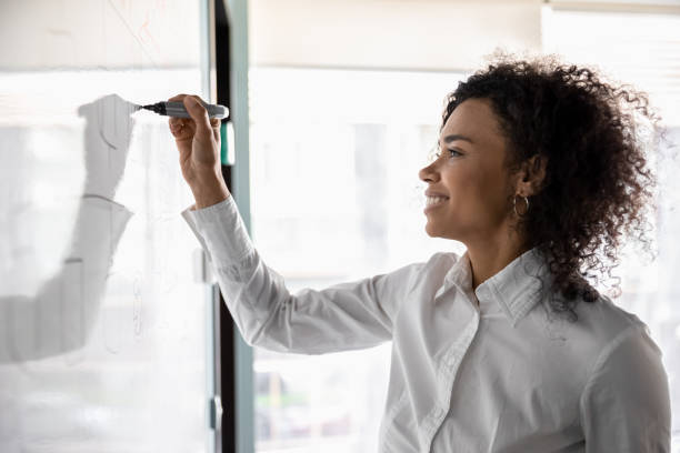istock African American woman busy developing business strategy on board 1197735174