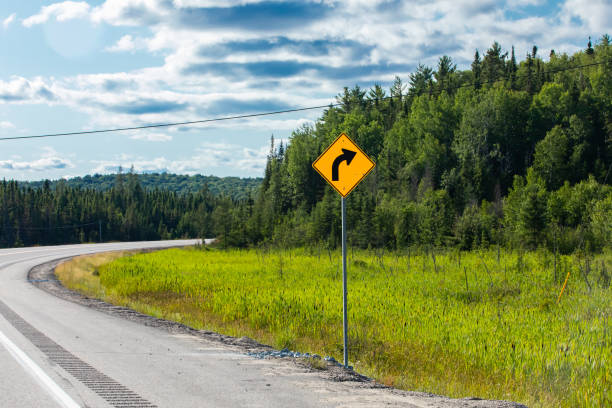 istock Warning for a curve to the right sign 1197737890