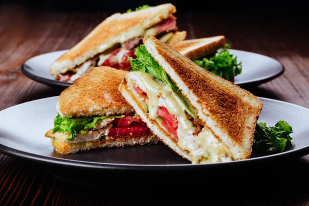 サンドイッチパントマト、レタス、イエローチーズ - sandwich turkey lettuce food ストックフォトと画像
