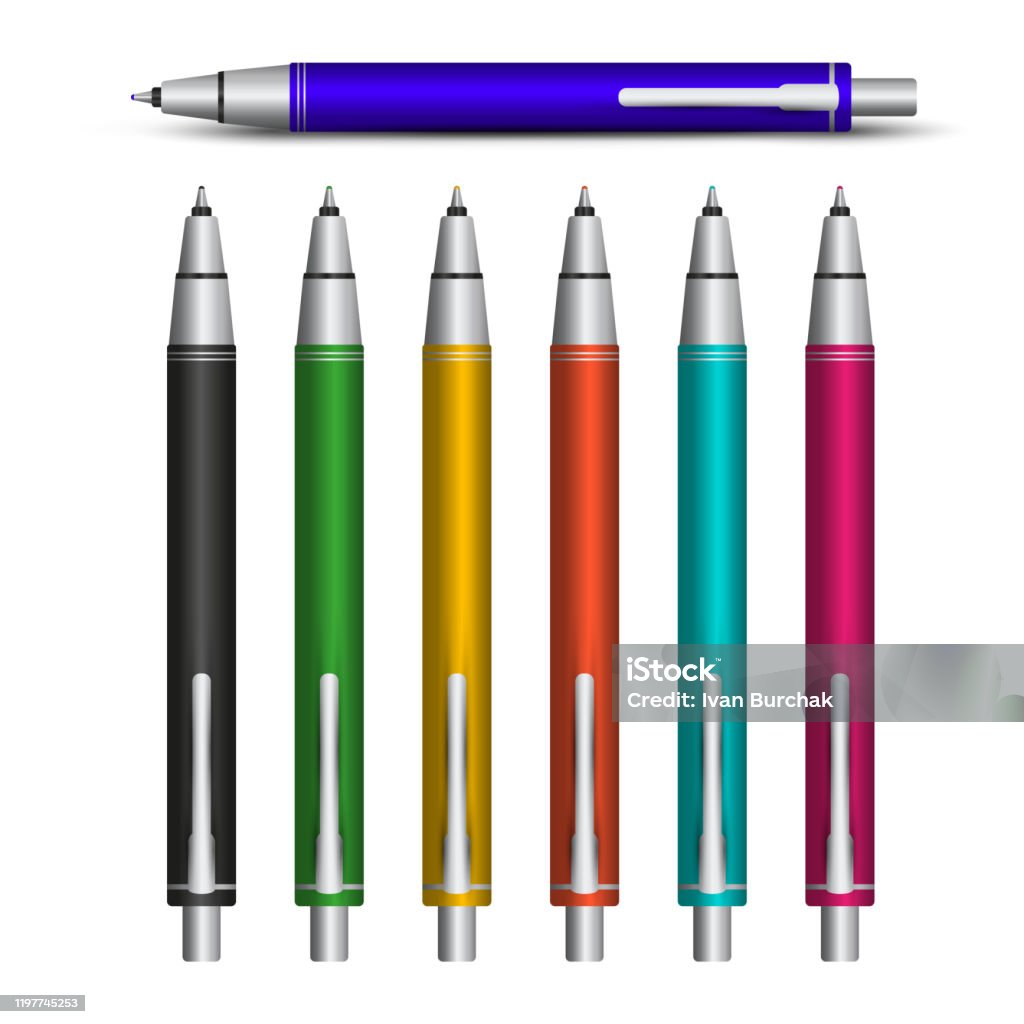 Colored Realistic Vector Button Pens Stock Illustration - Download ...