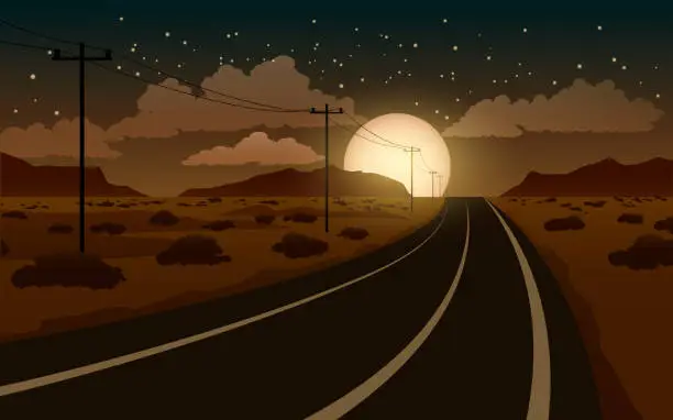 Vector illustration of Road in the moonlight