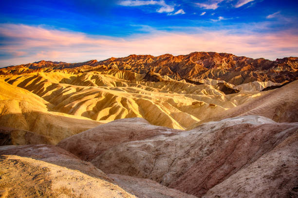 Death Valley Badlands The unique and beautiful landscape of the Badlands of Death Valley National Park from Zabriskie Point death valley desert photos stock pictures, royalty-free photos & images