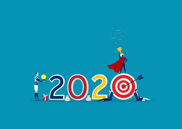 istock 2020 Happy New Year business. Happy team celebrating nee year.illustrator 1197754241