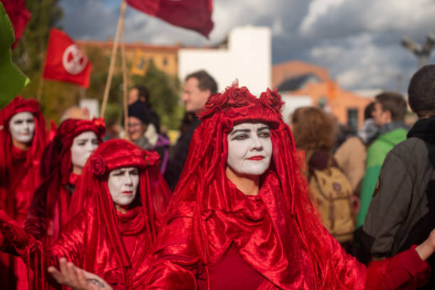 Extinction rebellion members marching in Berlin, Germany