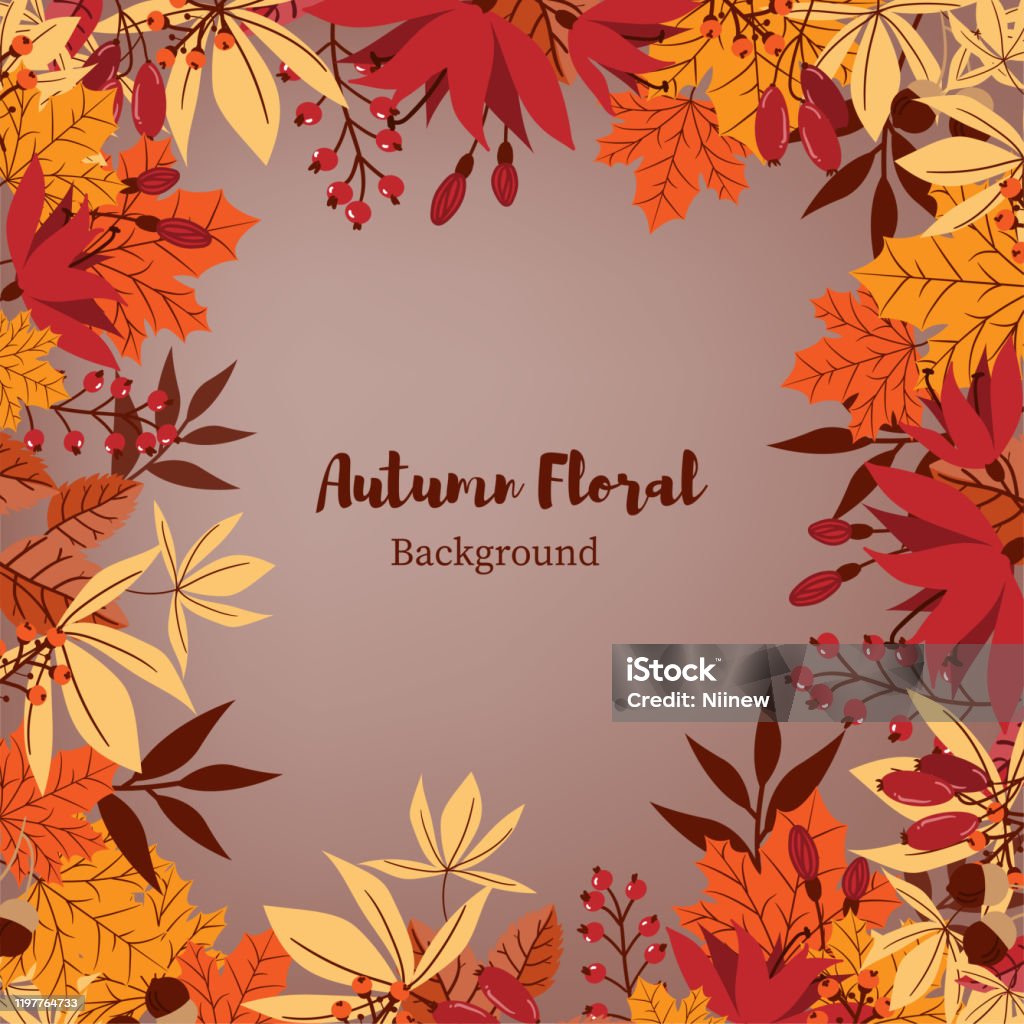 가을 꽃 배경의 단풍과 열매 프레임의 카피 공간 가을 시즌을위한 벡터 일러스트 디자인입니다 0명에 대한 스톡 벡터 아트 및 기타 이미지  - iStock