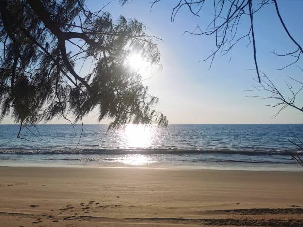 istock Sunshine with blue sky looking forward from the sand beach 1197764925
