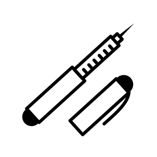 ilustrações de stock, clip art, desenhos animados e ícones de insulin pen, line icons. diabetes disease icon, glucose monitoring life. modern infographic logo and pictogram. - pumping blood illustrations