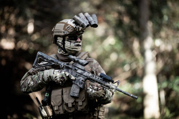 istock Tactical jungle Military hunter camouflaged 1197769288