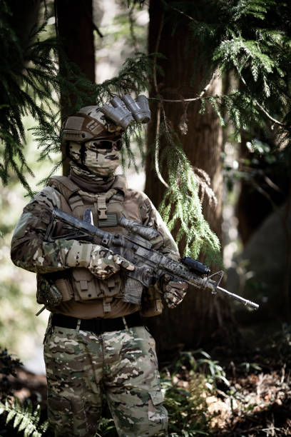 istock Tactical jungle Military hunter camouflaged 1197769320