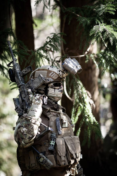 istock Tactical jungle Military hunter camouflaged 1197769367