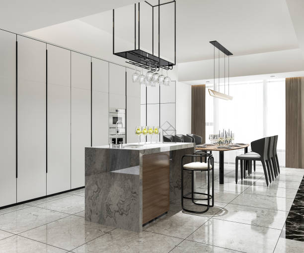 istock 3d rendering scandinavian vintage modern kitchen with dining area 1197776061