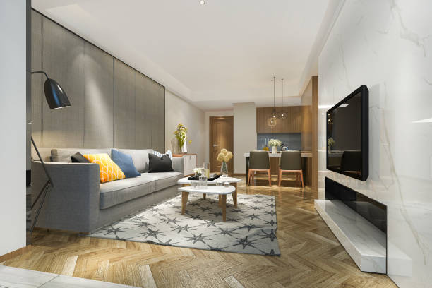 istock 3d rendering modern dining room and kitchen with living room with luxury decor 1197776064