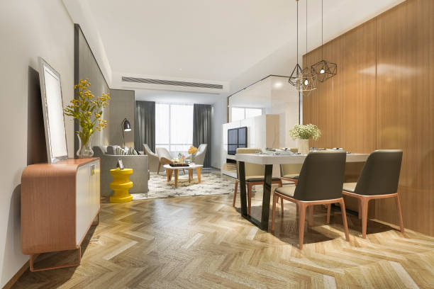 istock 3d rendering modern dining room and kitchen with living room with luxury decor 1197776065
