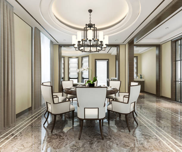 istock 3d rendering dining set in modern luxury brown dining room 1197776069