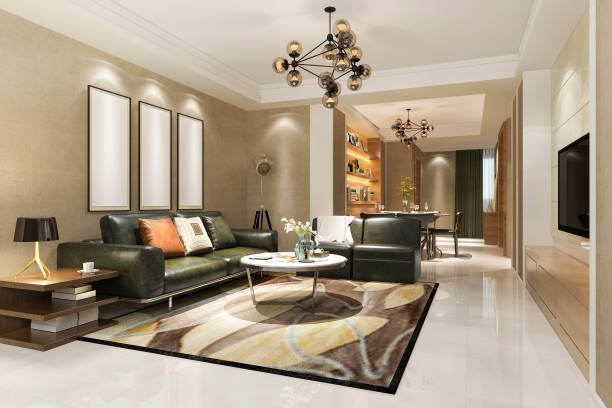 istock 3d rendering modern dining room and kitchen with living room with luxury decor 1197776070